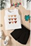 Row of Heart Printed Shorts Tee Unisex Children's Set