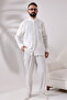 Cream Men's Relaxed Cut Prevailing Collar Sile Cloth Hajj and Umrah Shirt - 4