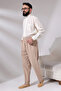 Men's Beige Çınar Relaxed Cut Elastic Waist Hajj and Umrah Linen Shalwar Trousers - 5