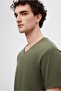 Ds Damat Slim Fit Khaki V-Neck 100% Cotton T-Shirt - 3