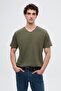 Ds Damat Slim Fit Khaki V-Neck 100% Cotton T-Shirt - 2