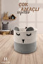 Gray Jute Rope Panda Designed Multi-Purpose Children's Room Toy Clothes Dirty Basket Organizer 26 X 26 cm - 3