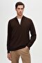 Ds Damat Slim Fit Brown Half Zipper Knitwear Sweater