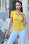 Women's Yellow Short Sleeve, Zipper Collar Detail, Ribbed Anti-Sweat Fabric, Comfortable Blouse, Tshirt - 6