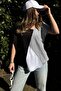 Women's Black, White & Gray Short Sleeve, Color Block Design, Loose Blouse