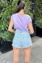Women's Lilac Half Sleeve, Wide Neckline, Single Pocket, Elastic Waist Comfortable Crop Blouse - 5