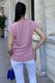 Women's Powder V-Neck, Short Sleeve, Color Block Detailed Casual Airobin Blouse - 5