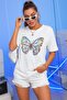 Butterfly Printed Oversize Black T-shirt