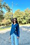 Women's Indigo Asymmetric Cut Buttoned Loose Cardigan Blouse - 4