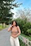 Women's Camel Ruffle Turtleneck Collar, Long Sleeve, Flexible Fabric Sitting on the Body, Plain Pattern, Knitwear Blouse - 7