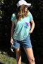 Women's Mint V-Neck, Pocket Detail, Loose Cut, Short Sleeve, Basic Blouse - 2