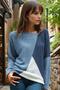 Blue Color Patterned, Flowy, Relaxed Fit, Loose Knitwear Sweater