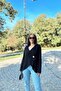 Women's Black Asymmetric Cut Buttoned Loose Cardigan Blouse - 4