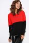 Women's Red & Black Round Neck Two Color Knitwear Long Sleeve Straight Cut Standard Size Knitwear Blouse - 5
