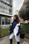 Women's Navy Asymmetric Cut, Two Pieces on the Front, Thin Knitwear Fabric, Loose Blouse Sweater - 2