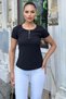 Women's Black Short Sleeve, Zipper Collar Detail, Ribbed Anti-Sweat Fabric, Comfortable Blouse, Tshirt
