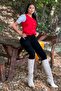Red Round Neck, Gold Button, Scuba Vest - 6