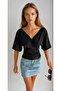 Women's Double-Collar Open Back Bat-Sleeve Sleeves Knitted Fabric Bluz - 4