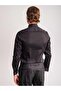 Black Men's Slim Fit Straight Collar Long Sleeve Shirt - 4