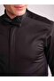 Black Men's Slim Fit Straight Collar Long Sleeve Shirt - 2