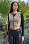 Beige Leopard Print, Leather Back, Front Knitted Short Vest - 3