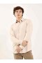 Men's Slim Fit Long Sleeve Beige Knitted Shirt - 3