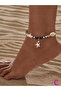 Black Anklet with Sea Star Conch - Adjustable Miyuki Beaded Foot Bracelet Beach Jewelry