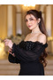 Black Off-Shoulder Pearl Evening Dress Long Chiffon Sleeves Formal Gown Elegant Party Wear - 4
