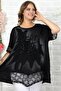 Blouse with Lace Skirt and Cuffs, Flock Printed Rose Motif