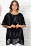 Blouse with Lace Skirt and Cuffs, Flock Printed Rose Motif - 8