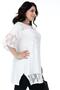 Lace Detailed V-Neck Front Stone Printed Short Sleeve Slit Blouse - 3