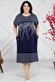 Round Neck Olive Branch Striped Blocky Short Sleeve Casual Dress - 2