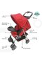 Bezik One Hand Fold Travel Stroller/Pram - Dark Red - 4