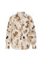 Women's Beige Princess Ethnic Patterned Flared Linen Woven Shirt Vgn-X10398 - 3