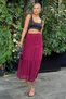 Women's Burgundy Layered Fabric, Relaxed Cut, Elastic Waist, Long Chiffon Skirt - 2