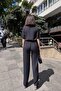Black Apaš Collar, Short Sleeve, Linen/Airobin Fabric, Relaxed Fit, Half Placket, Gathered Waist Jumpsuit - 7