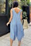 Women's Blue Rope Strap, Asymmetric Cut, Textured Fabric, Loose Jumpsuit - 4
