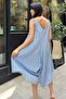 Women's Blue Rope Strap, Asymmetric Cut, Textured Fabric, Loose Jumpsuit - 6