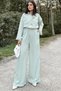 Women's Mint Long Sleeve, Shirt Collar, Elastic Waist, 4 Pockets, Elastic Ankles, Loose Overalls