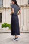 Black Elastic Waist, Button Detail, Midi Skirt - 2