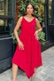 Women's Red Rope Strap, Asymmetric Cut, Textured Anti-Sweat Fabric, Loose Jumpsuit - 3