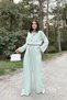Women's Mint Long Sleeve, Shirt Collar, Elastic Waist, 4 Pockets, Elastic Ankles, Loose Overalls - 2