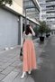 Women's Orange High Waist, Pocket, Weight Cut, Long Stamp Skirt - 3