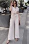 Stone Short Sleeve, Linen/Airobin Fabric, Comfortable Cut, Pocket, Half Placket, Belt/Sash Jumpsuit