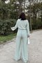 Women's Mint Long Sleeve, Shirt Collar, Elastic Waist, 4 Pockets, Elastic Ankles, Loose Overalls - 4