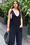 Women's Black Tie-Up Shoulder Detail, Anti-Sweat, Cotton, Imported Muslin Fabric, Casual Jumpsuit with Straps - 2