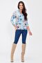 Women's Blue Classic Collar, Long Sleeve, Floral Pattern, Regular Fit, Standard Length Shirt - 2