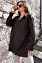 Women's Black Tericotone Fabric, Slit, Comfortable Long Shirt - 2
