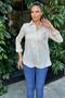 Women's Beige Long Sleeve Special Fabric Single Pocket Shirt Upright Striped Long Back Basic Cut Shirt - 5