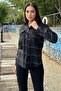 Black & Color Plaid Tweed Fabric, Double Pockets, Long Loose Shirt Jacket - 3